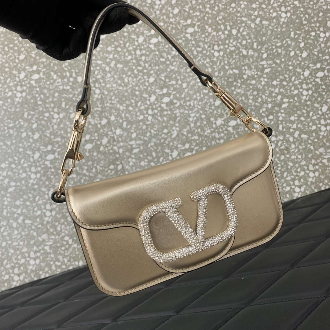 Valentino WB0K53ZXL Star diamond Loc¨° Small Shoulder Bag in Calfskin Gray Gold