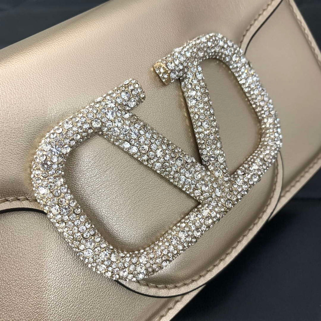 Valentino WB0K53ZXL Star diamond Loc¨° Small Shoulder Bag in Calfskin Gray Gold