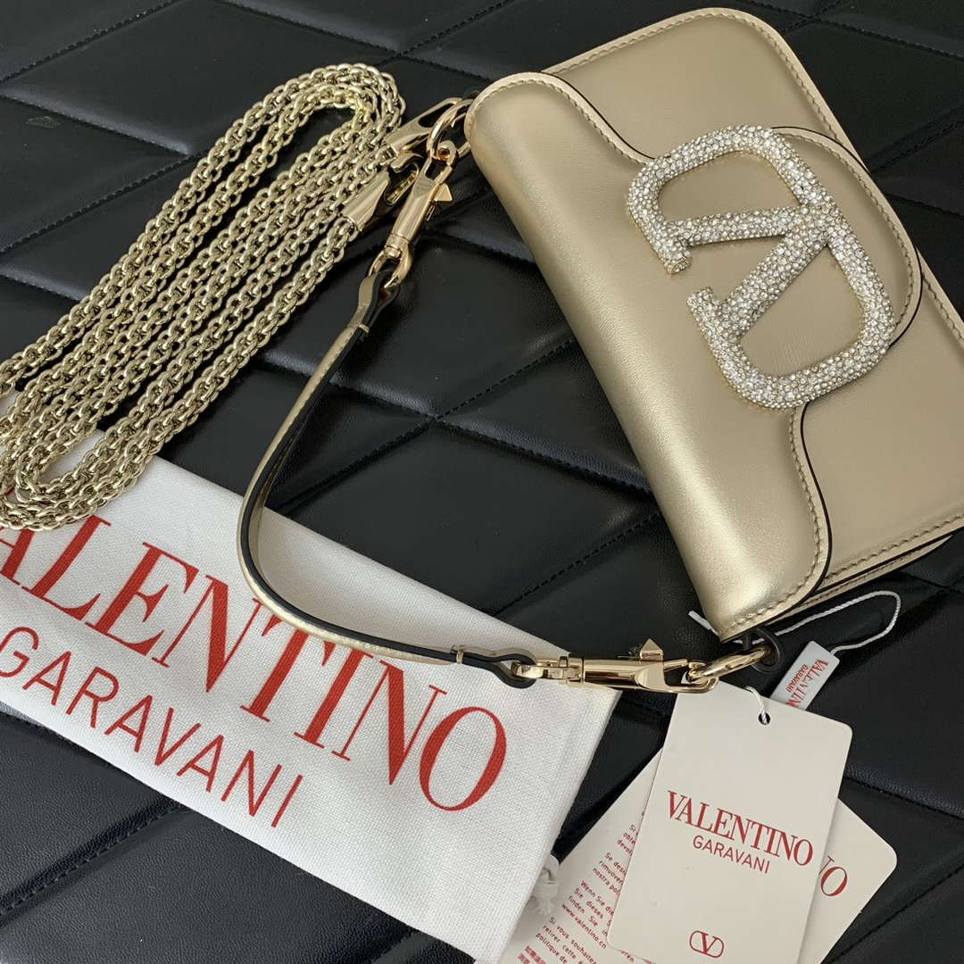Valentino WB0K53ZXL Star diamond Loc¨° Small Shoulder Bag in Calfskin Gray Gold