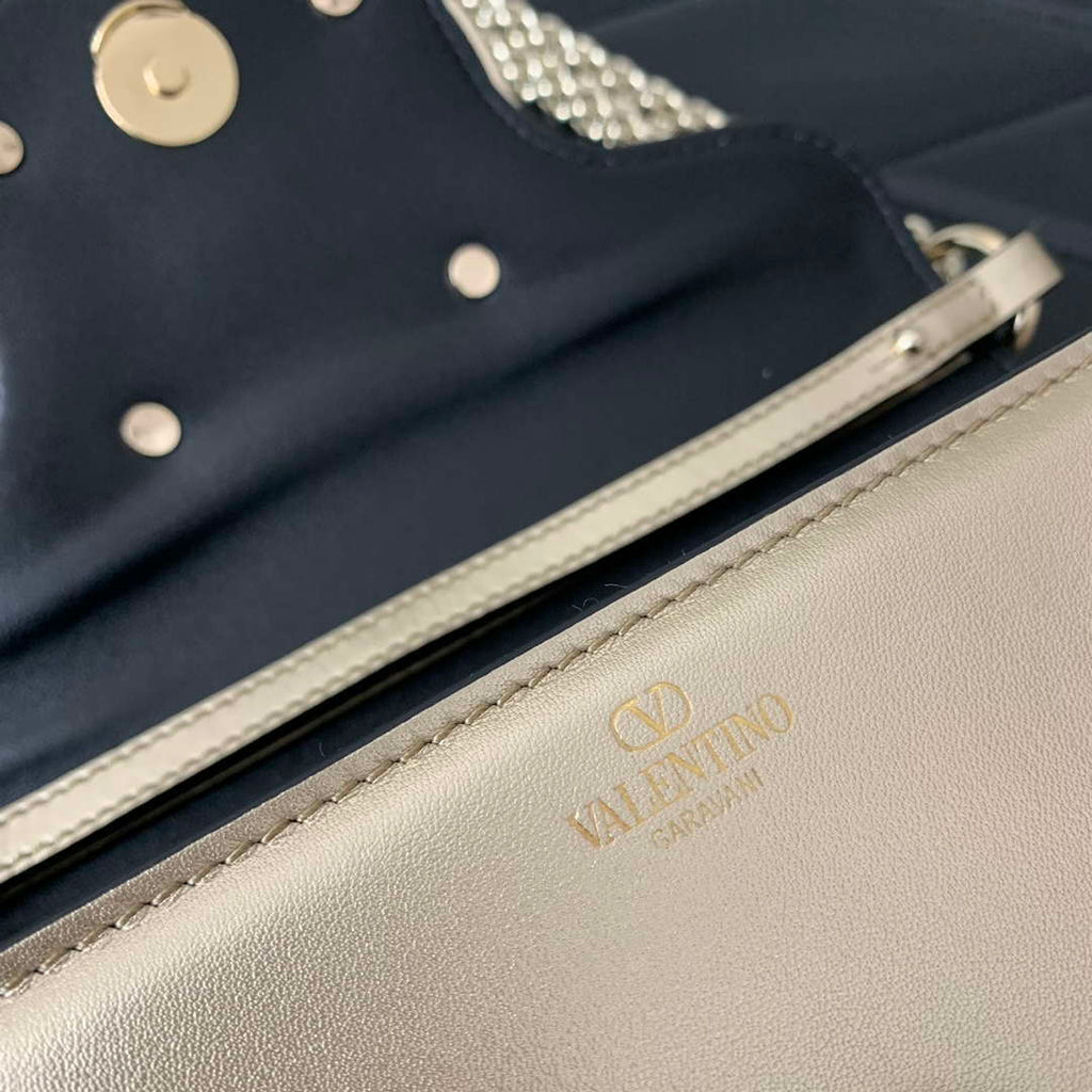 Valentino WB0K53ZXL Star diamond Loc¨° Small Shoulder Bag in Calfskin Gray Gold
