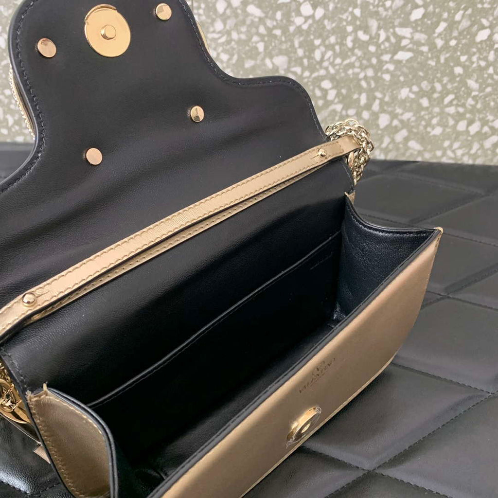 Valentino WB0K53ZXL Star diamond Loc¨° Small Shoulder Bag in Calfskin Gray Gold