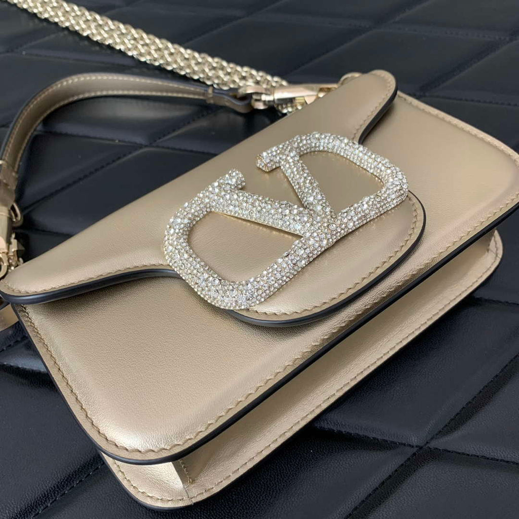 Valentino WB0K53ZXL Star diamond Loc¨° Small Shoulder Bag in Calfskin Gray Gold