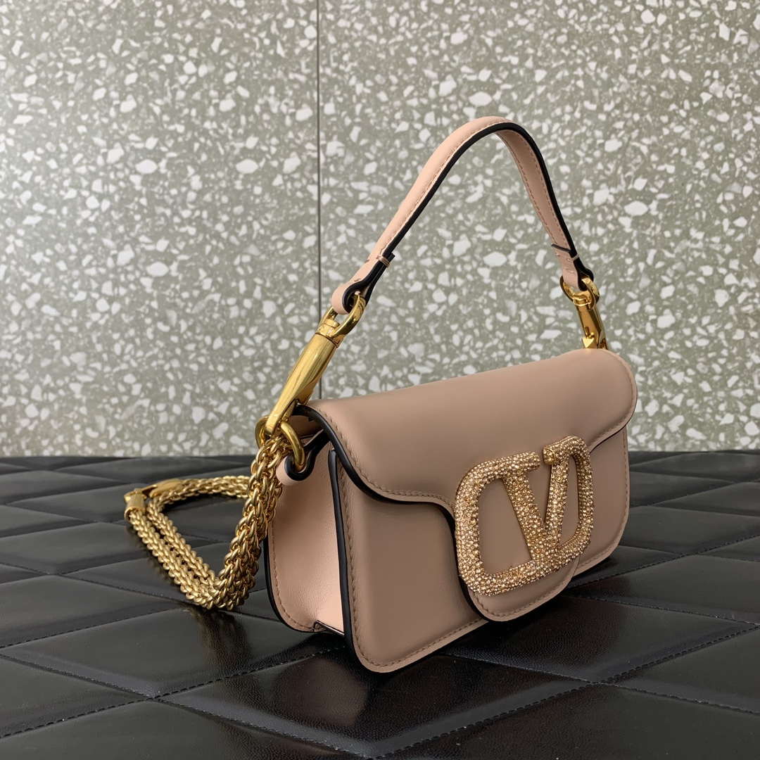 Valentino WB0K53ZXL Star diamond Loc¨° Small Shoulder Bag in Calfskin Nude Pink