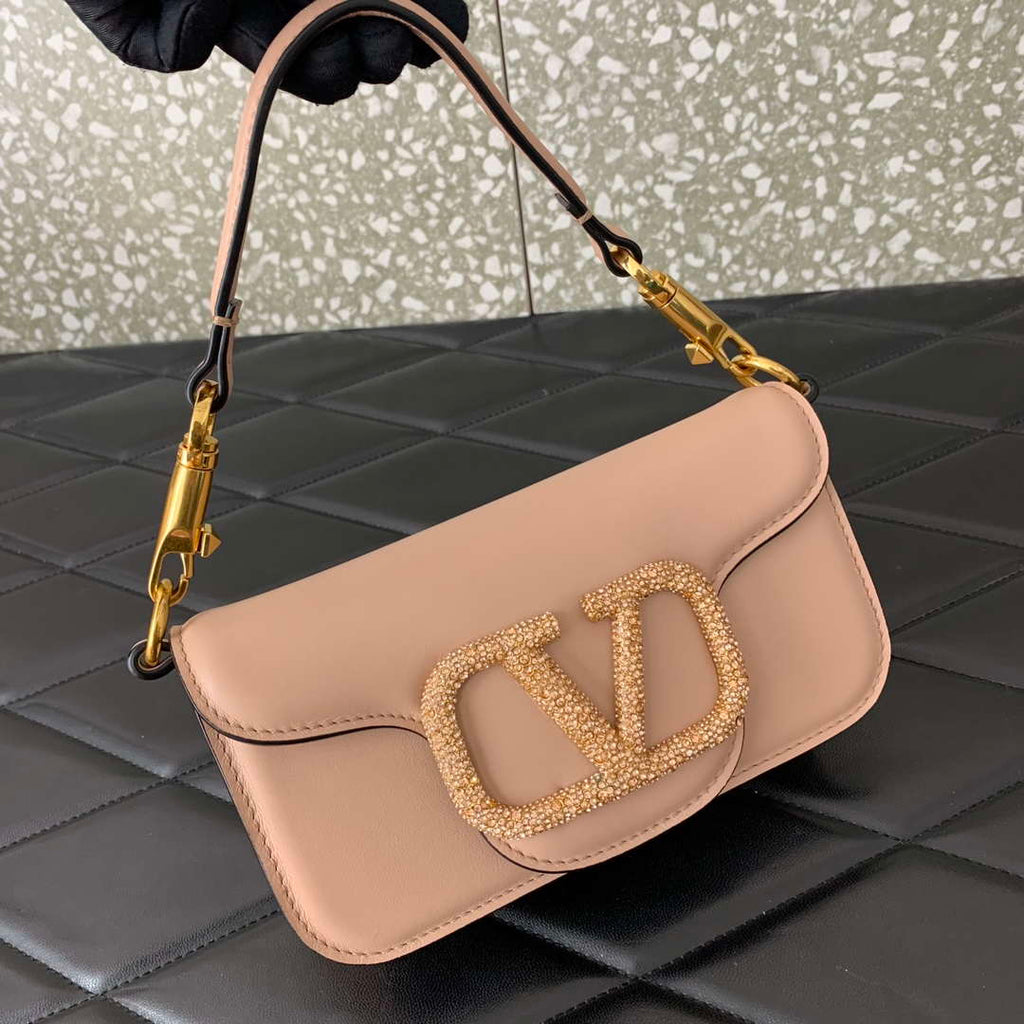 Valentino WB0K53ZXL Star diamond Loc¨° Small Shoulder Bag in Calfskin Nude Pink