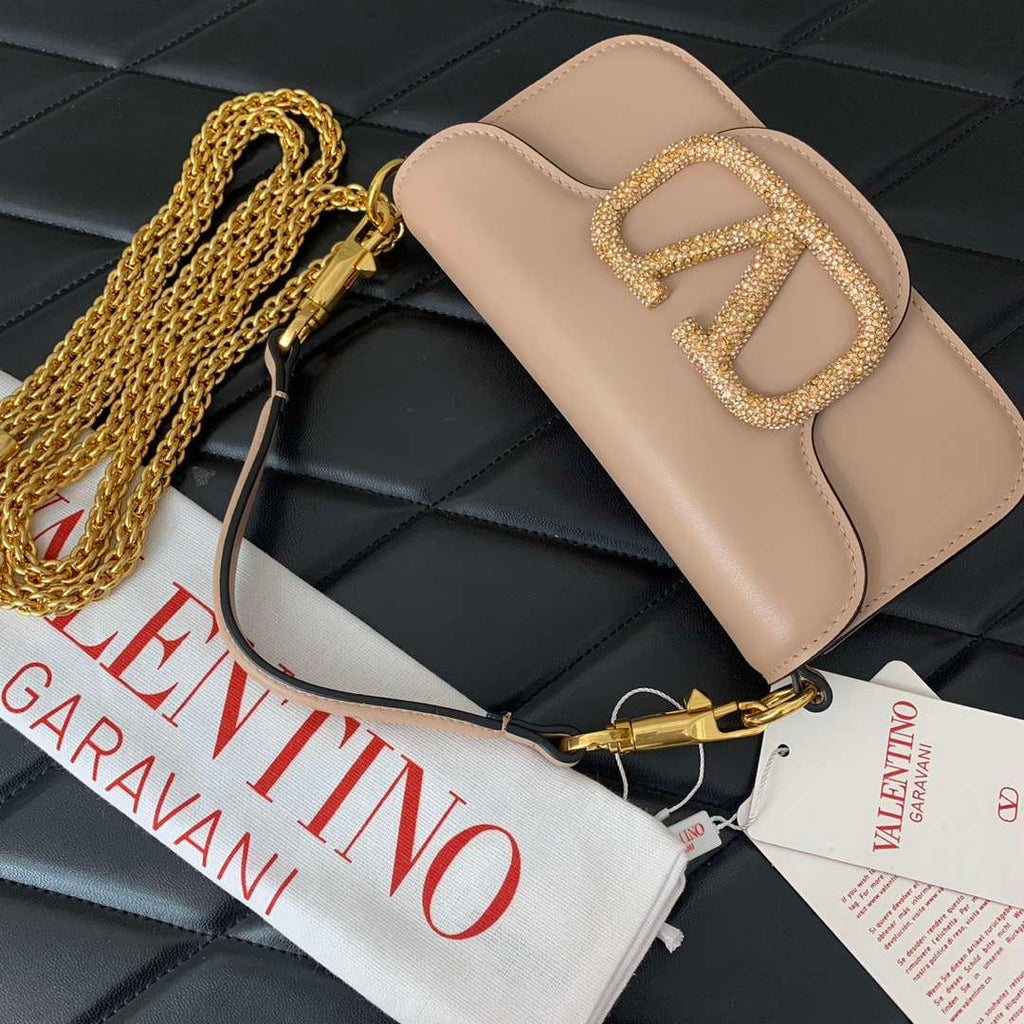 Valentino WB0K53ZXL Star diamond Loc¨° Small Shoulder Bag in Calfskin Nude Pink