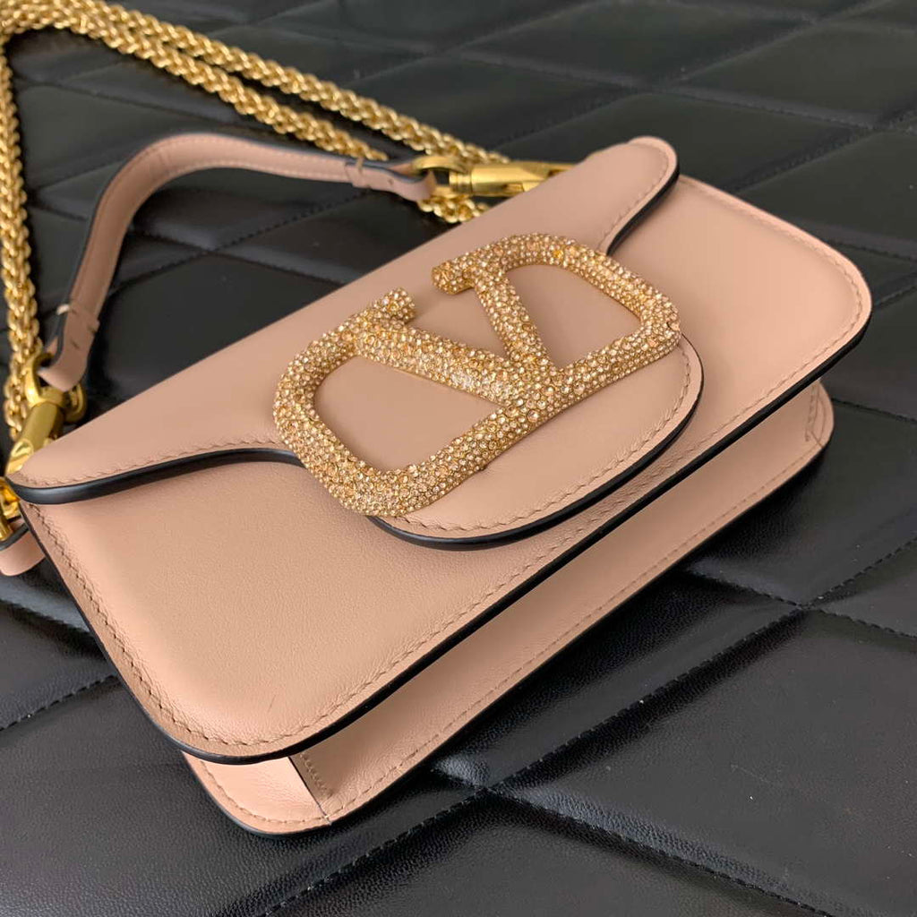 Valentino WB0K53ZXL Star diamond Loc¨° Small Shoulder Bag in Calfskin Nude Pink