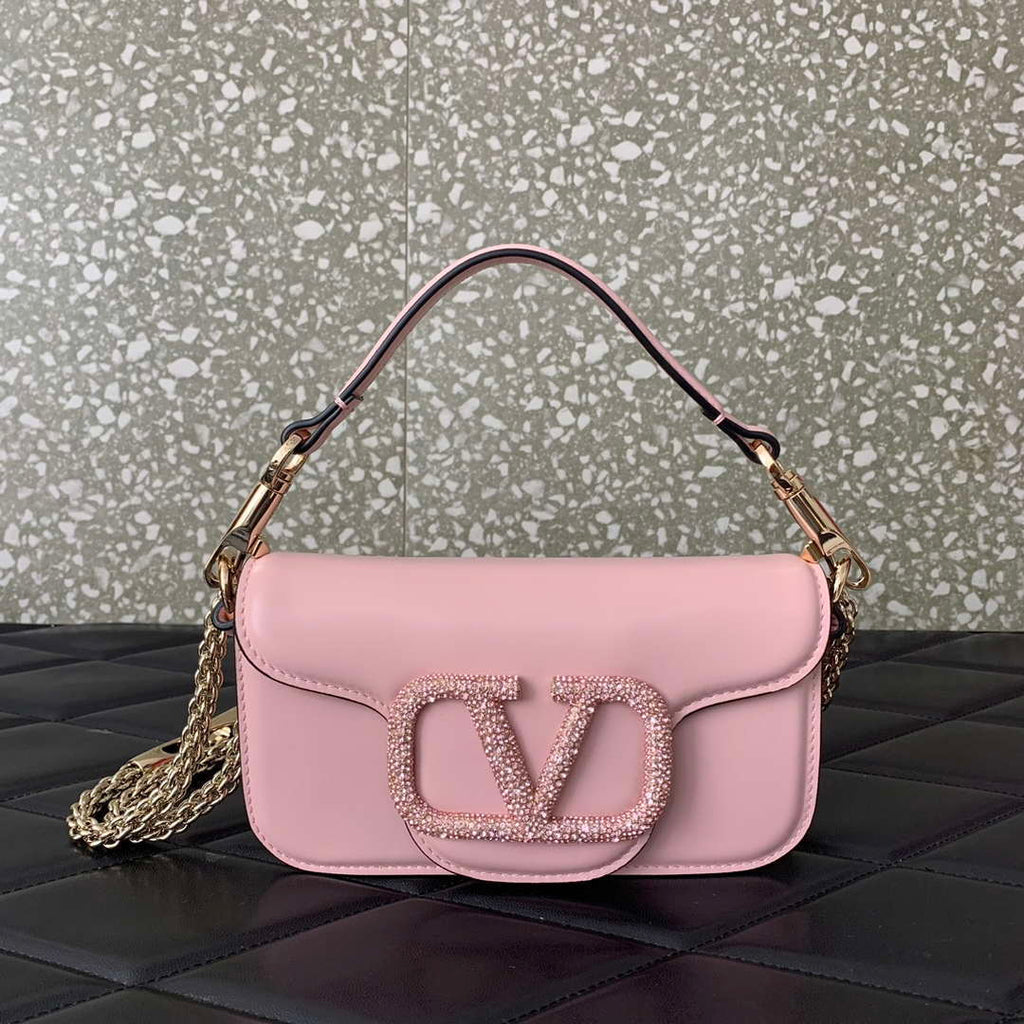 Valentino WB0K53ZXL Star diamond Loc¨° Small Shoulder Bag in Calfskin Pink