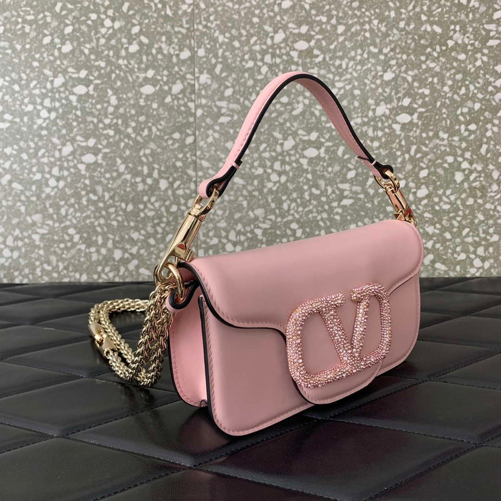 Valentino WB0K53ZXL Star diamond Loc¨° Small Shoulder Bag in Calfskin Pink