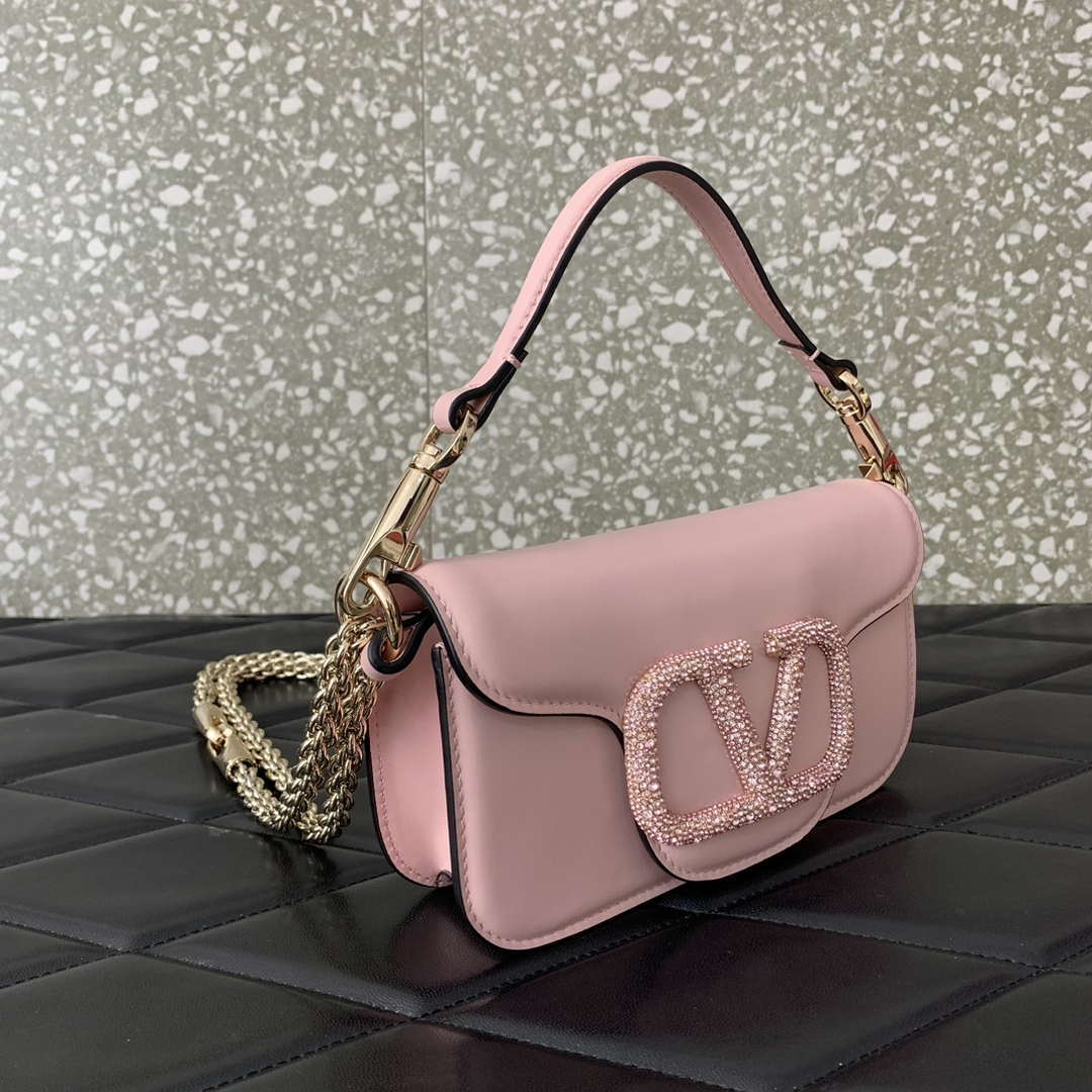 Valentino WB0K53ZXL Star diamond Loc¨° Small Shoulder Bag in Calfskin Pink