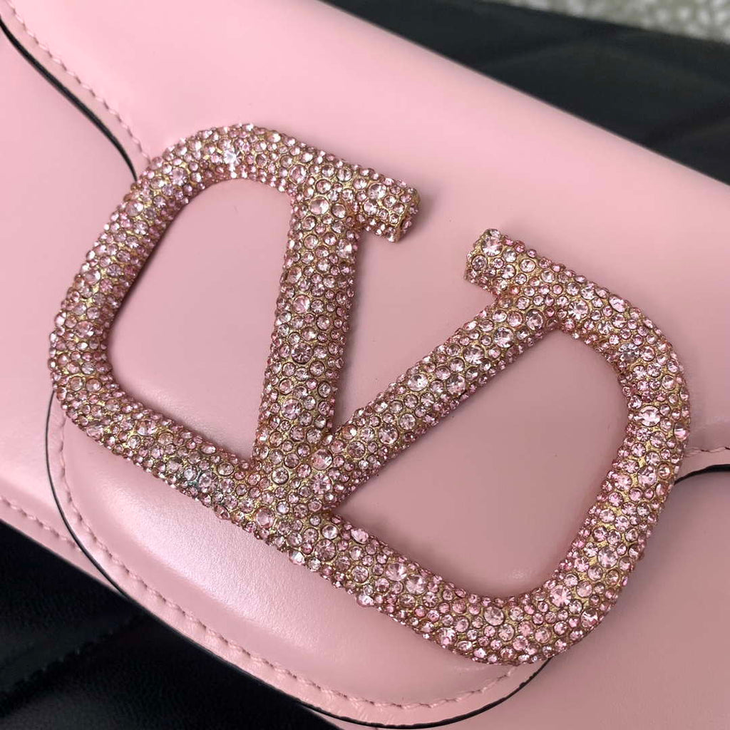 Valentino WB0K53ZXL Star diamond Loc¨° Small Shoulder Bag in Calfskin Pink