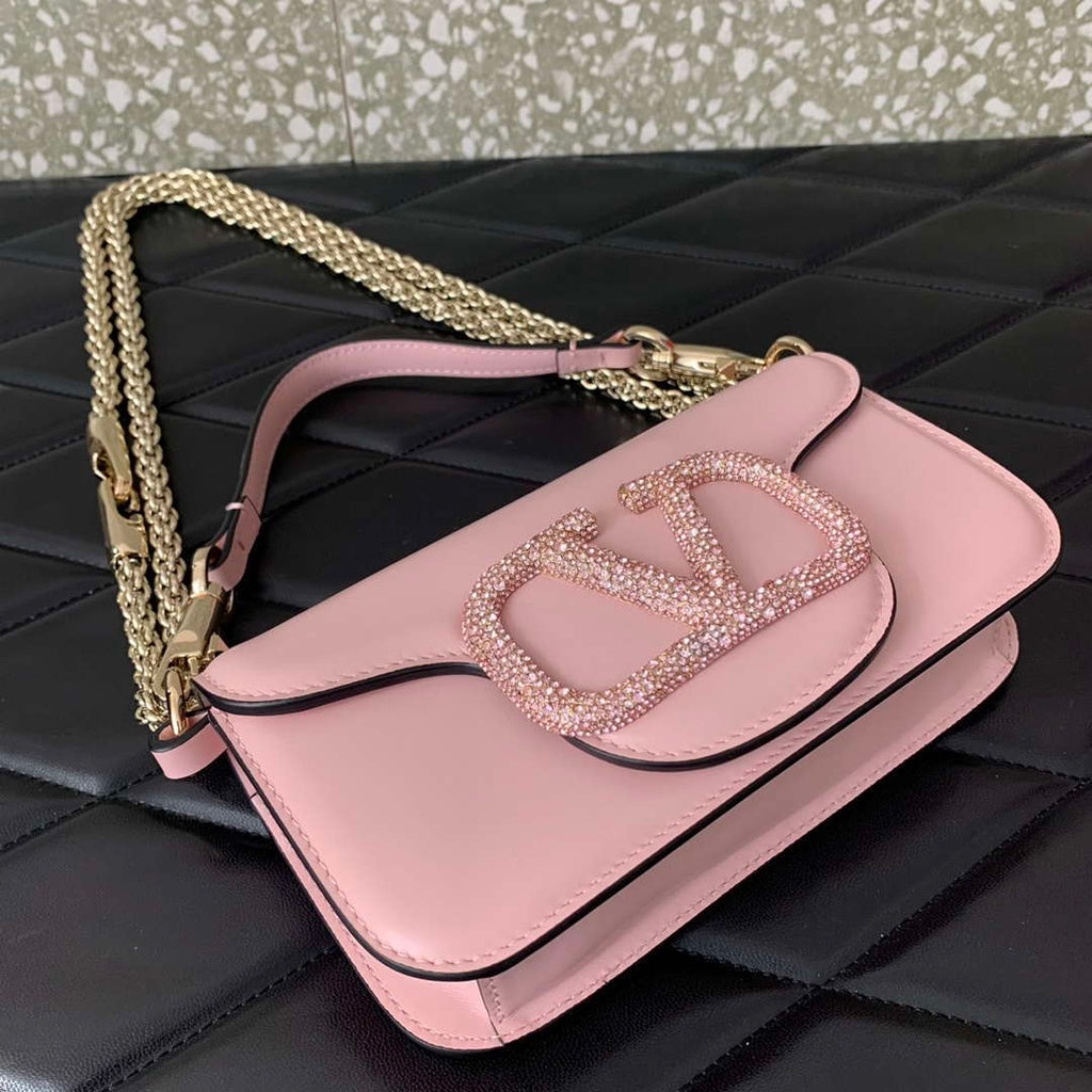 Valentino WB0K53ZXL Star diamond Loc¨° Small Shoulder Bag in Calfskin Pink