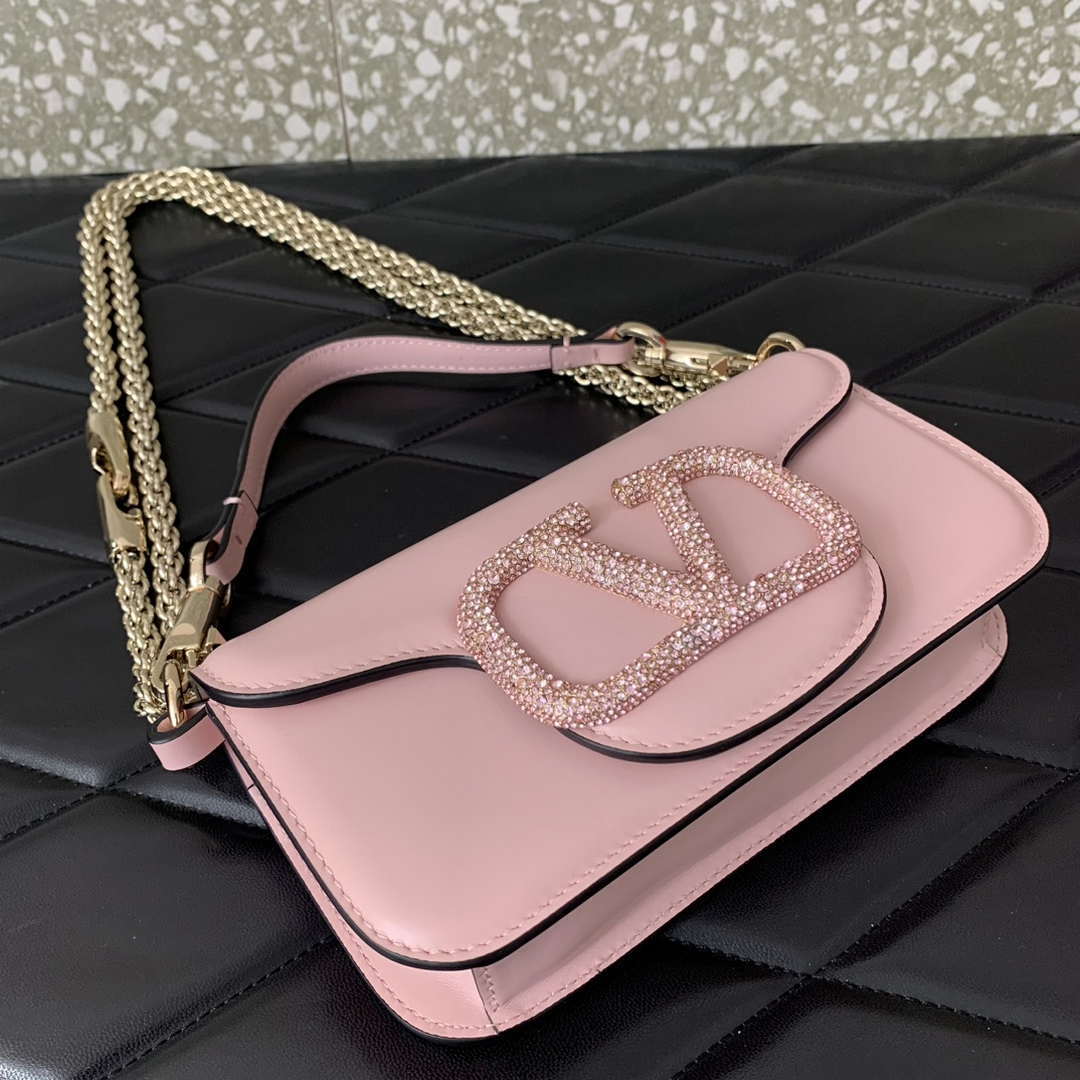 Valentino WB0K53ZXL Star diamond Loc¨° Small Shoulder Bag in Calfskin Pink