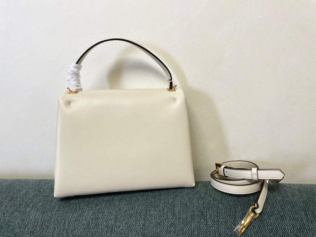 Valentino WB0K58ILK Medium One Stud Grainy Calfskin Handbag Light Ivory