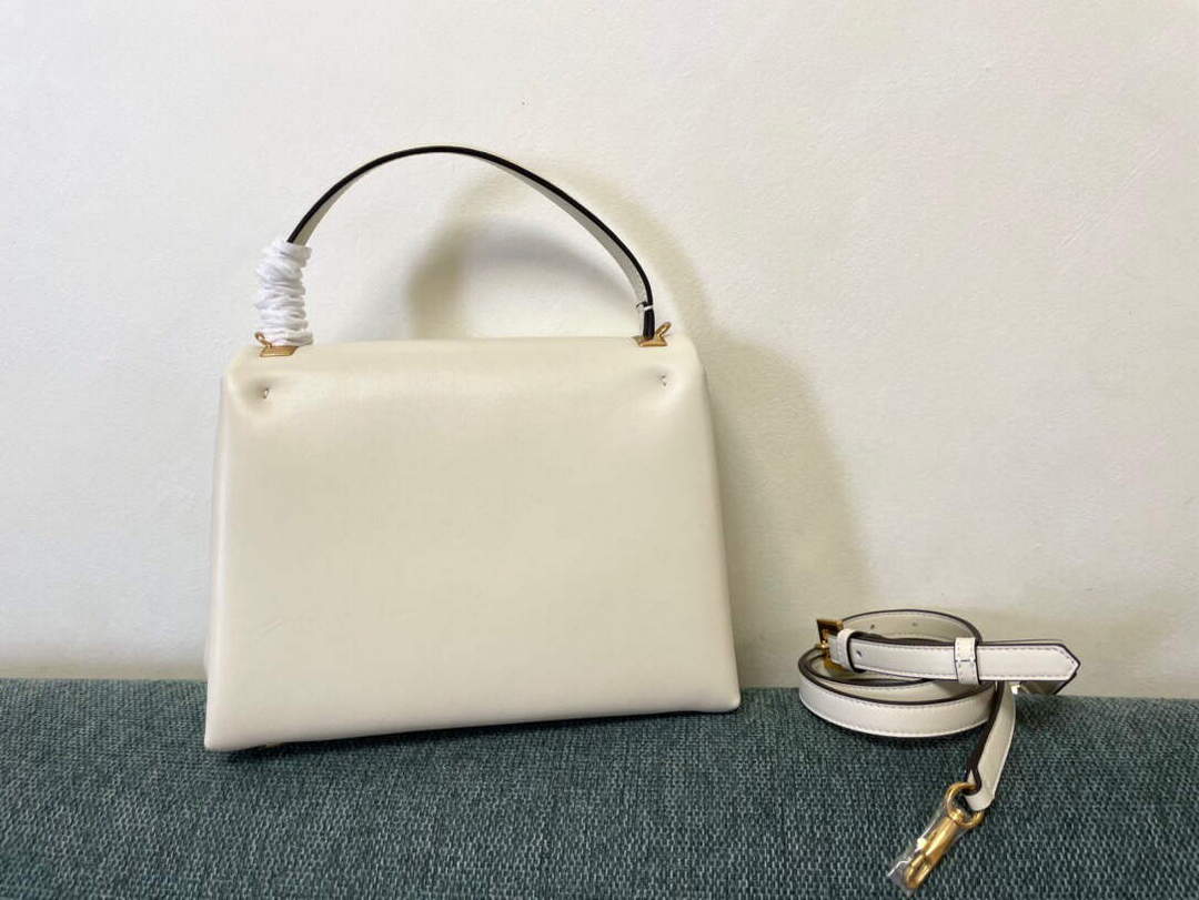 Valentino WB0K58ILK Medium One Stud Grainy Calfskin Handbag Light Ivory