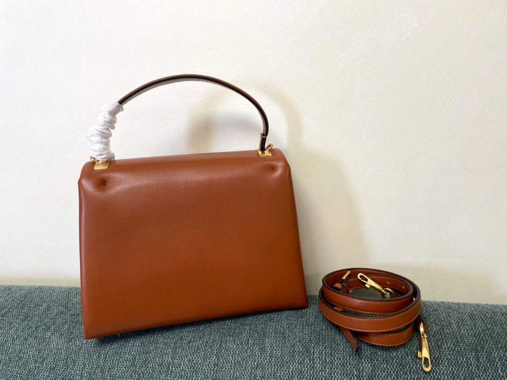 Valentino WB0K58ILK Medium One Stud Grainy Calfskin Handbag Brown