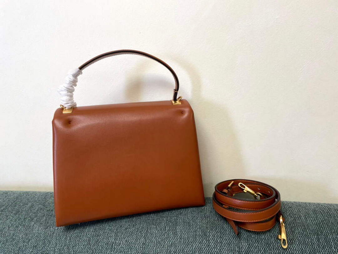Valentino WB0K58ILK Medium One Stud Grainy Calfskin Handbag Brown