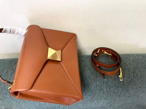 Valentino WB0K58ILK Medium One Stud Grainy Calfskin Handbag Brown - Default Title - View 9