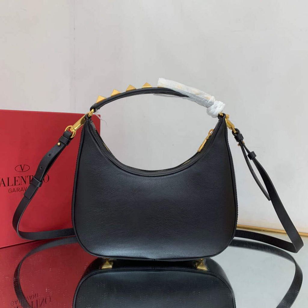 Valentino WB0K69EIM Stud Sign Calfskin Hobo Bag Black