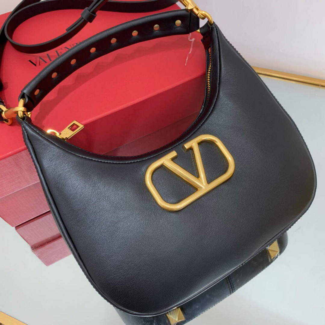 Valentino WB0K69EIM Stud Sign Calfskin Hobo Bag Black - Default Title - View 4