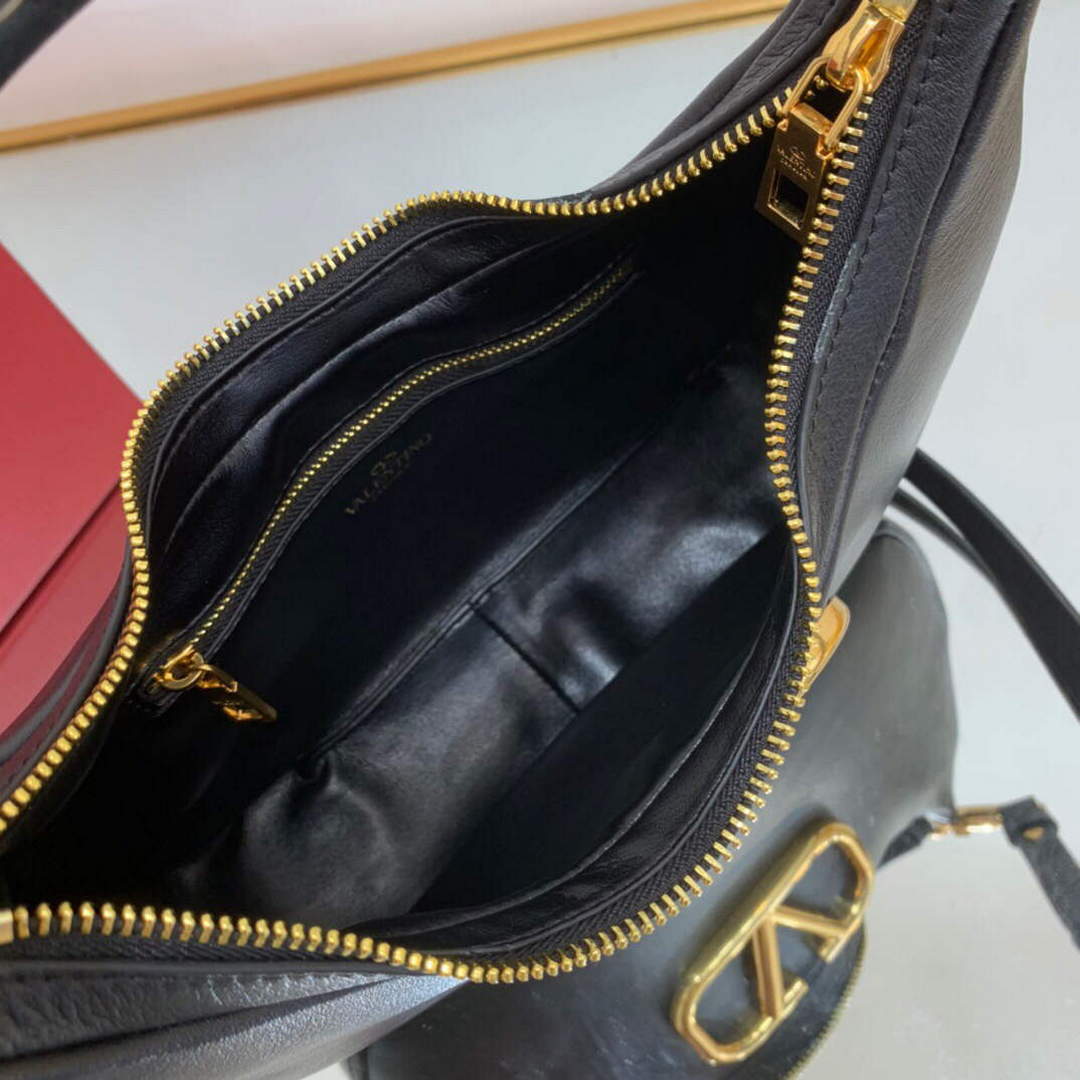 Valentino WB0K69EIM Stud Sign Calfskin Hobo Bag Black