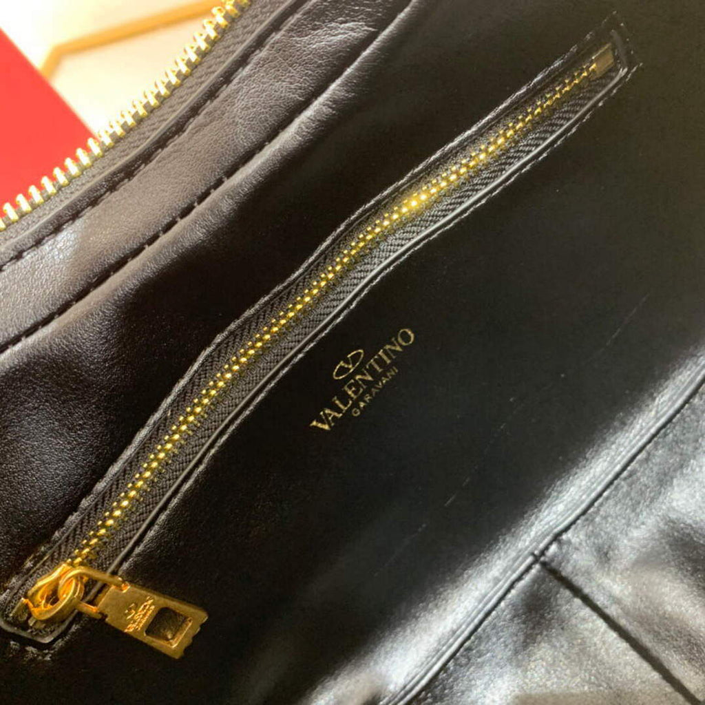 Valentino WB0K69EIM Stud Sign Calfskin Hobo Bag Black