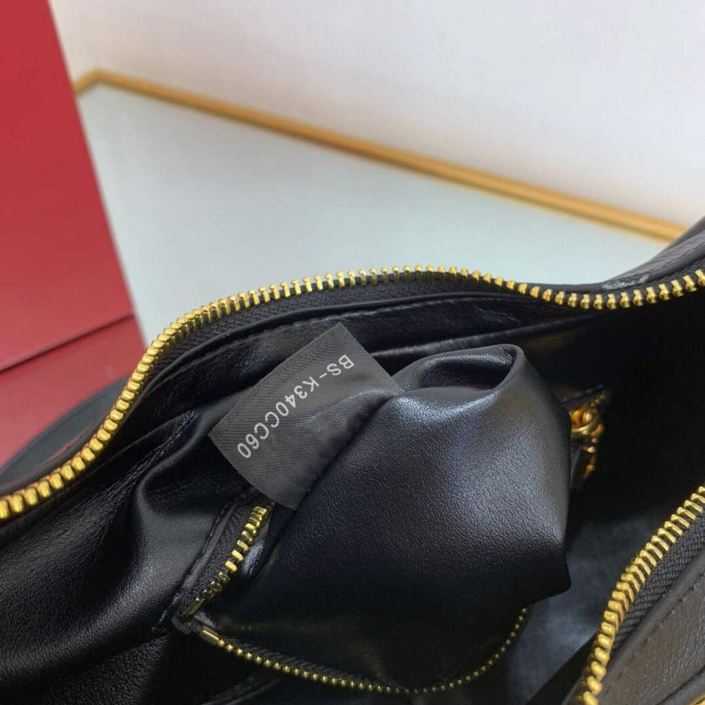 Valentino WB0K69EIM Stud Sign Calfskin Hobo Bag Black