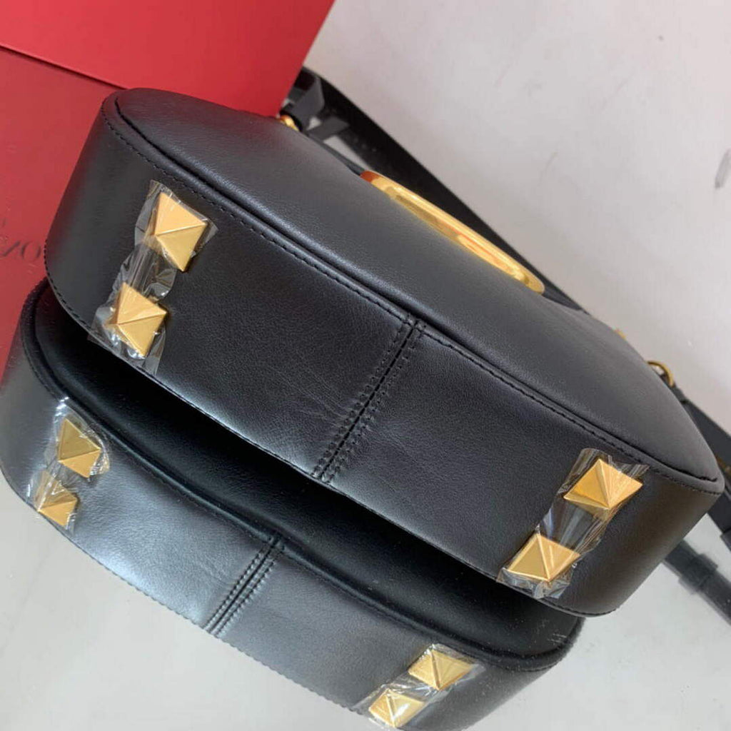 Valentino WB0K69EIM Stud Sign Calfskin Hobo Bag Black