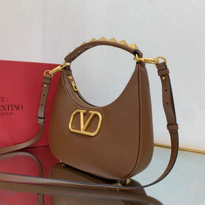 Valentino WB0K69EIM Stud Sign Calfskin Hobo Bag Brown - Default Title - View 3