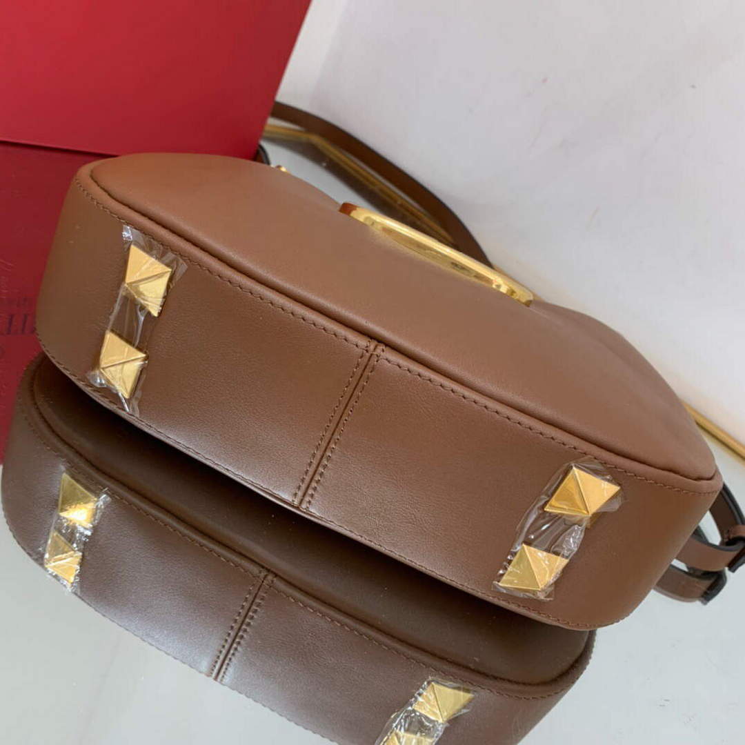 Valentino WB0K69EIM Stud Sign Calfskin Hobo Bag Brown