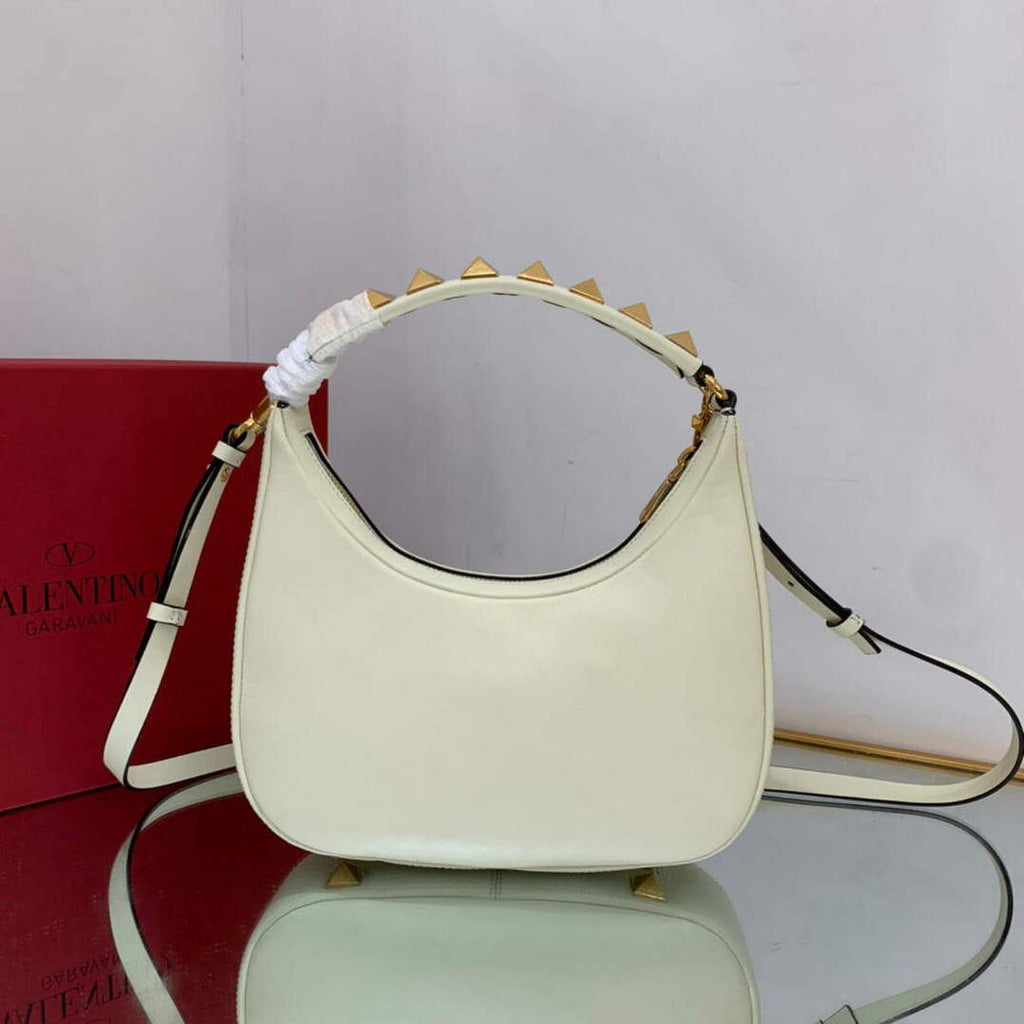 Valentino WB0K69EIM Stud Sign Calfskin Hobo Bag Light Ivory