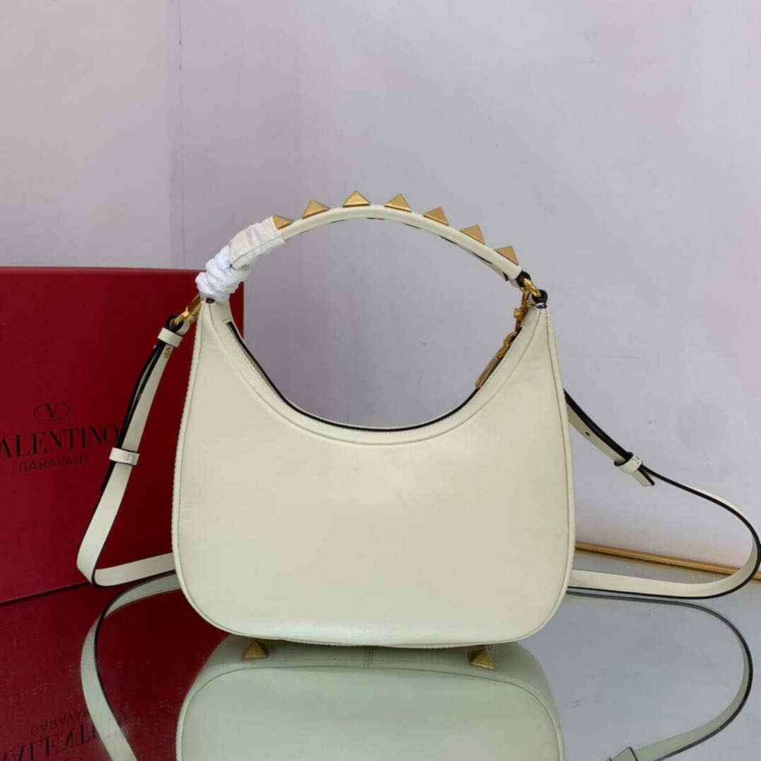 Valentino WB0K69EIM Stud Sign Calfskin Hobo Bag Light Ivory