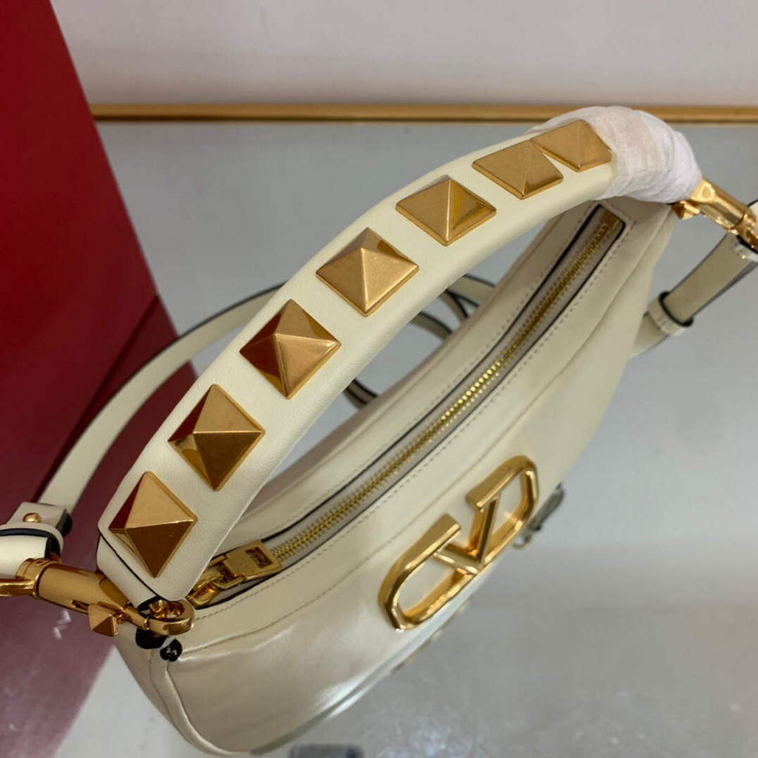 Valentino WB0K69EIM Stud Sign Calfskin Hobo Bag Light Ivory