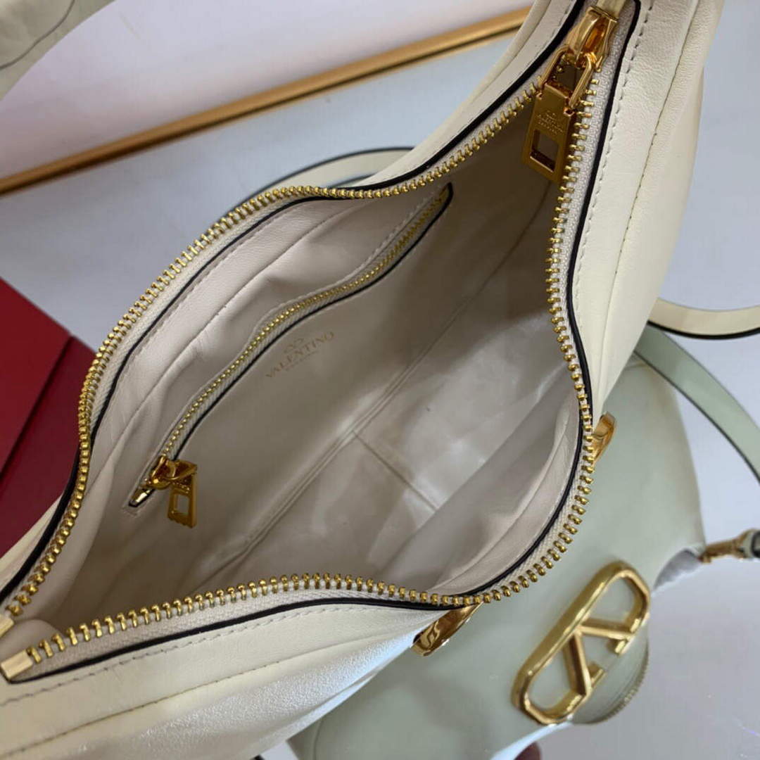 Valentino WB0K69EIM Stud Sign Calfskin Hobo Bag Light Ivory