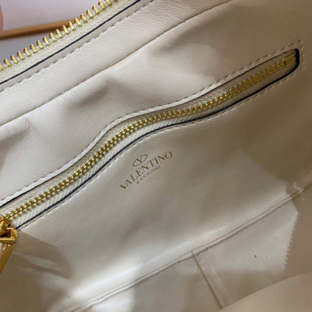 Valentino WB0K69EIM Stud Sign Calfskin Hobo Bag Light Ivory