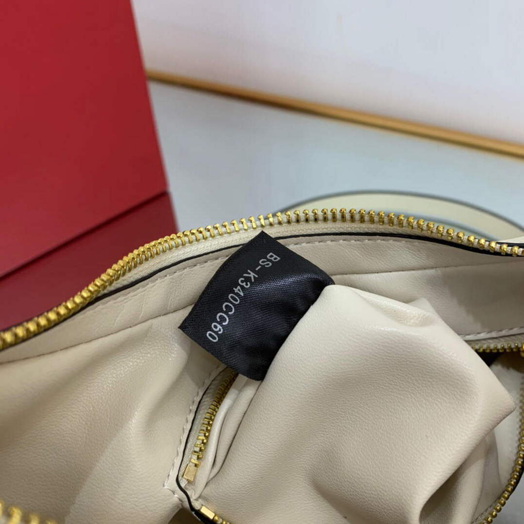 Valentino WB0K69EIM Stud Sign Calfskin Hobo Bag Light Ivory