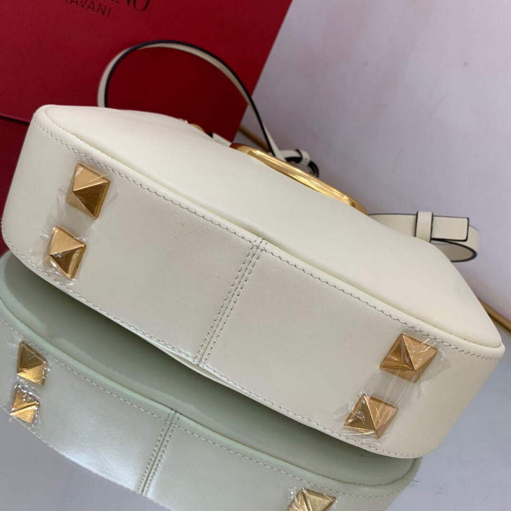 Valentino WB0K69EIM Stud Sign Calfskin Hobo Bag Light Ivory