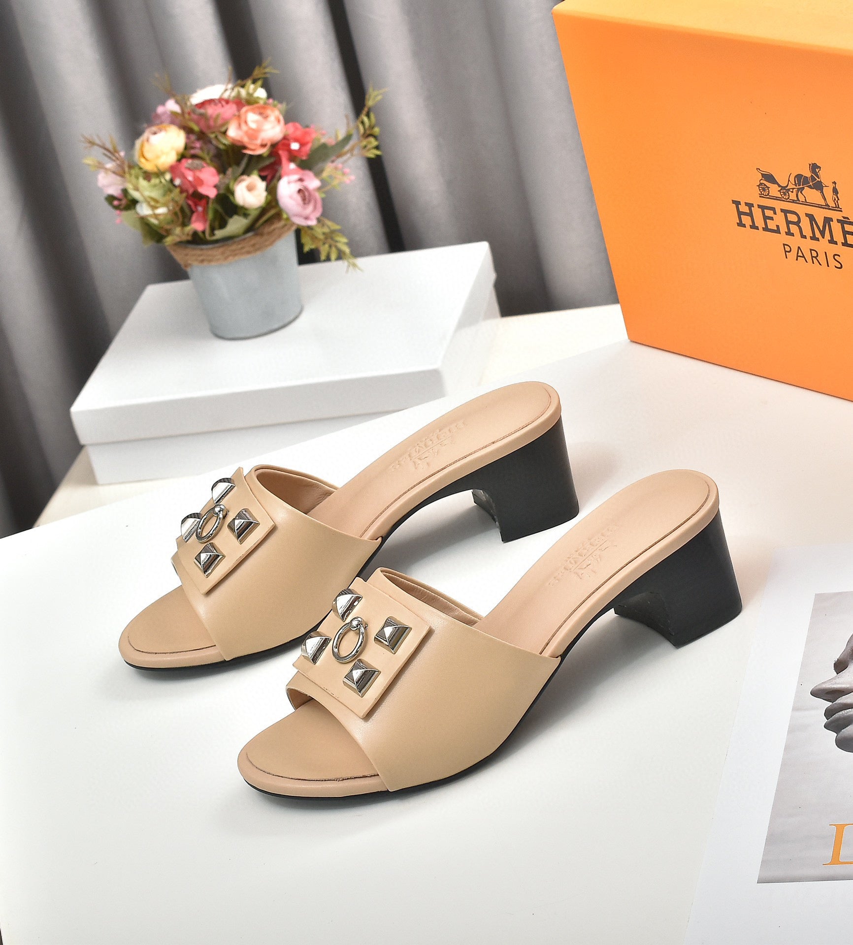 Hermes Women Shoes Designer Hermes Slippers Heel 60mm H70038 - 35 - View 1