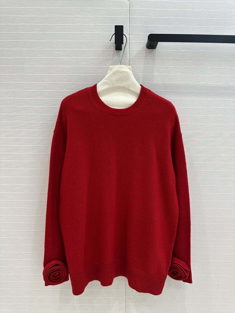 Valentino Women's Clothing Sweater Rose Sleeves Red V38112