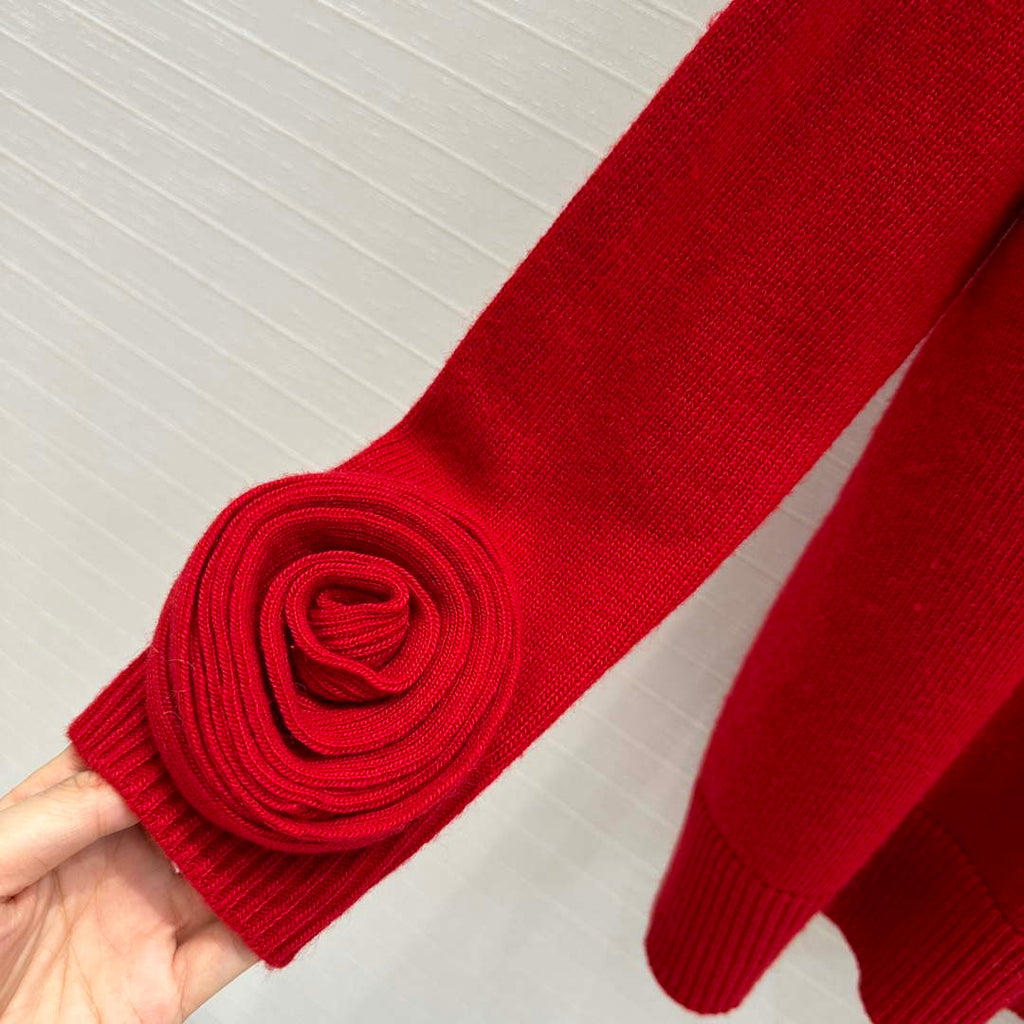 Valentino Women's Clothing Sweater Rose Sleeves Red V38112