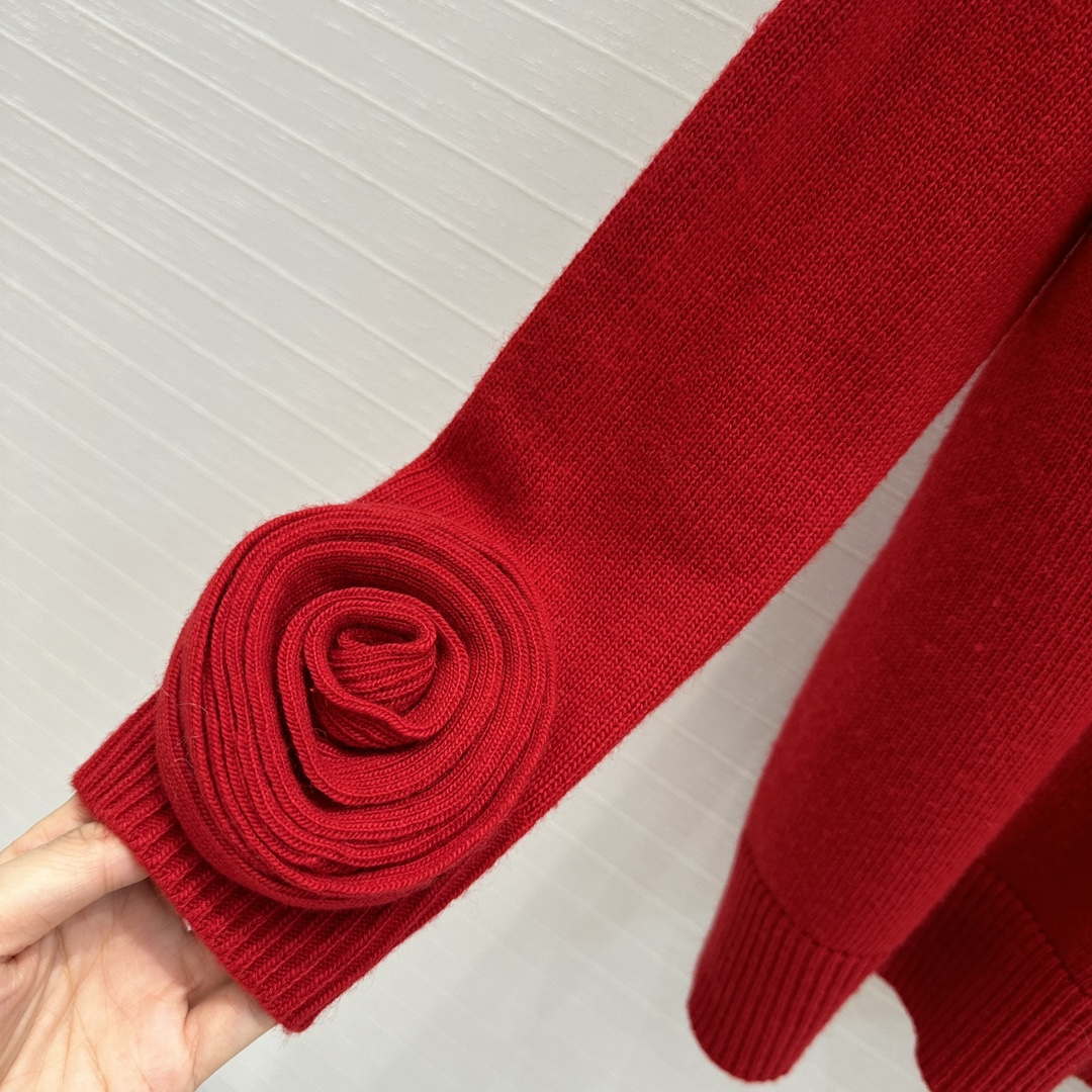Valentino Women's Clothing Sweater Rose Sleeves Red V38112