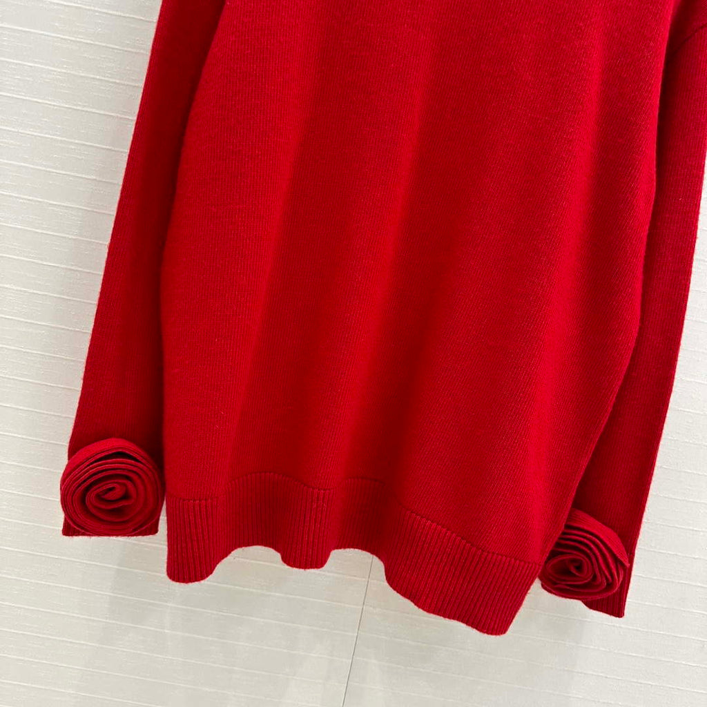 Valentino Women's Clothing Sweater Rose Sleeves Red V38112