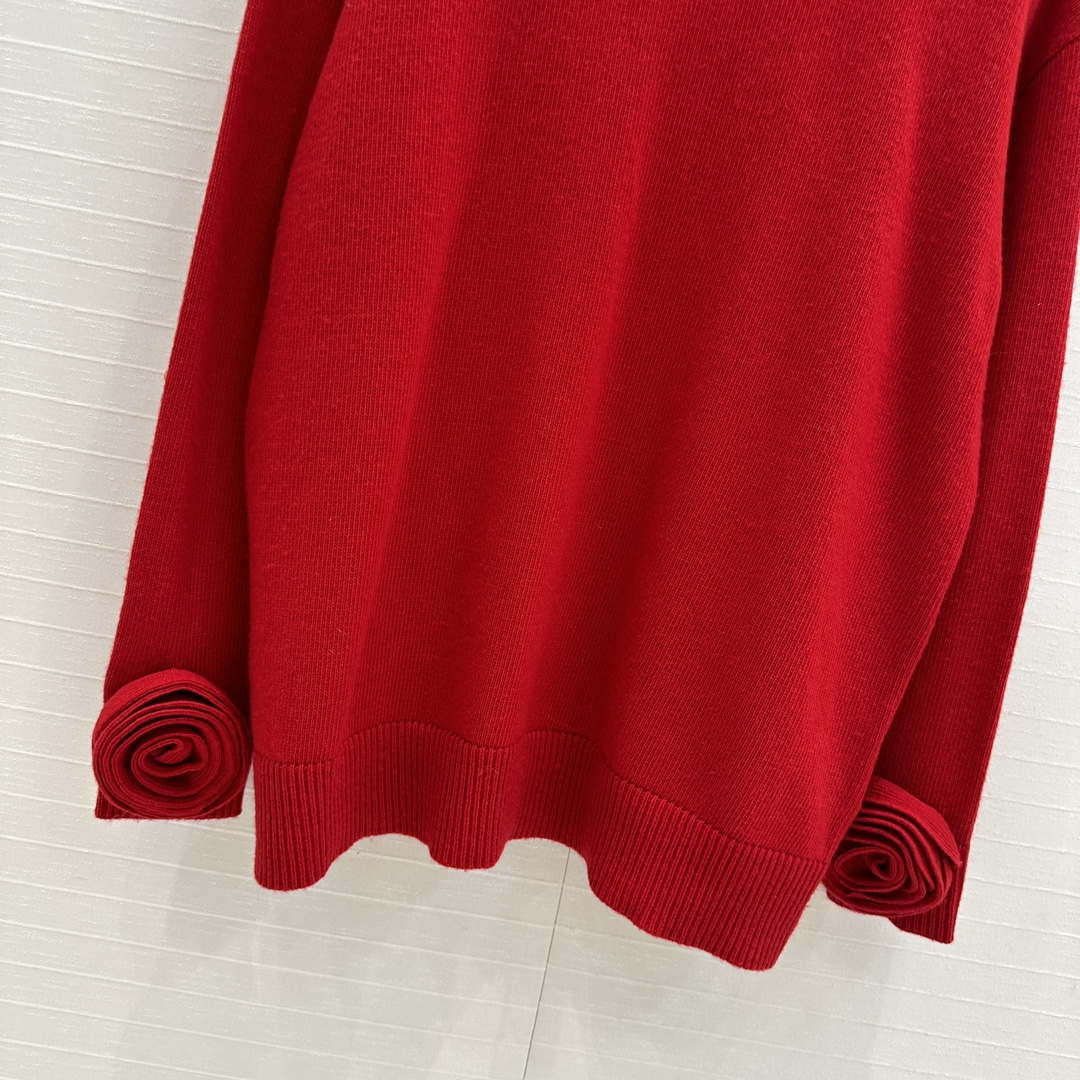 Valentino Women's Clothing Sweater Rose Sleeves Red V38112