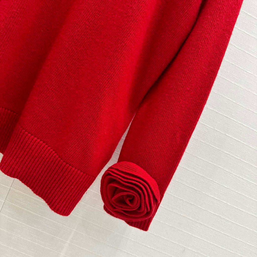 Valentino Women's Clothing Sweater Rose Sleeves Red V38112