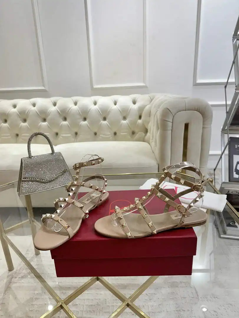 Valentino WS0A05VOD Rockstud Flat Calfskin Sandal With Straps V98900