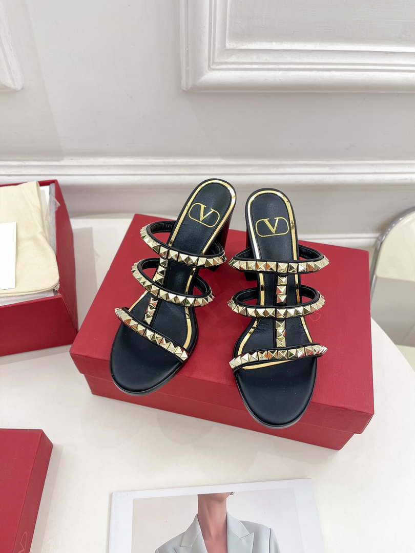 Valentino WS0C47VOD Rockstud Calfskin Leather Slide Sandal 90MM V98861 - 60MM / US 4=Euro 35 - View 1