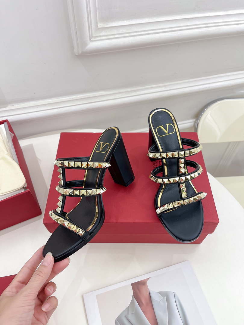 Valentino WS0C47VOD Rockstud Calfskin Leather Slide Sandal 90MM V98861
