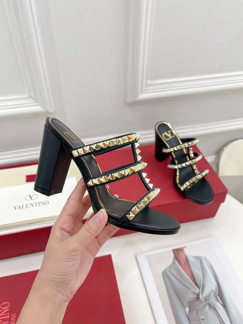 Valentino WS0C47VOD Rockstud Calfskin Leather Slide Sandal 90MM V98861