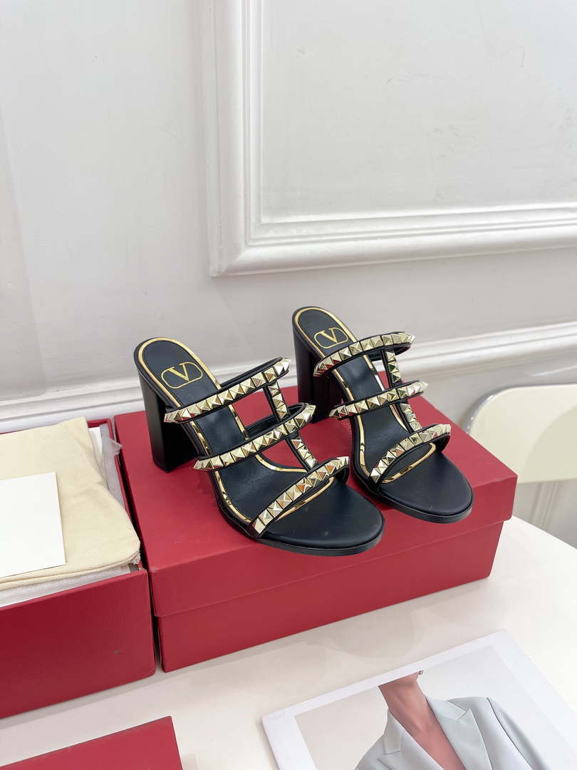 Valentino WS0C47VOD Rockstud Calfskin Leather Slide Sandal 90MM V98861