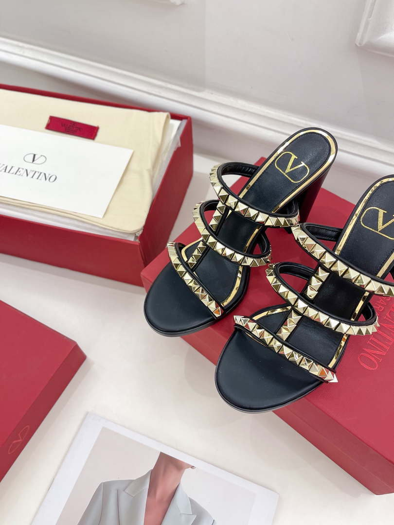 Valentino WS0C47VOD Rockstud Calfskin Leather Slide Sandal 90MM V98861