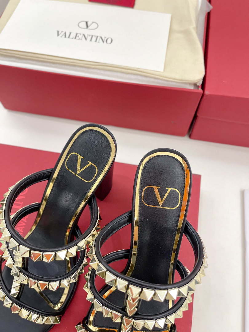 Valentino WS0C47VOD Rockstud Calfskin Leather Slide Sandal 90MM V98861